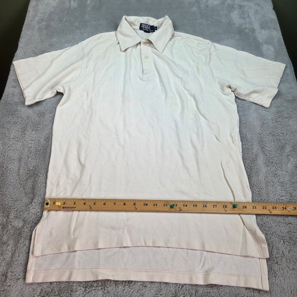 Polo Ralph Lauren Polo Shirt Mens Sz L Vintage Made in USA Pique Cotton Cream